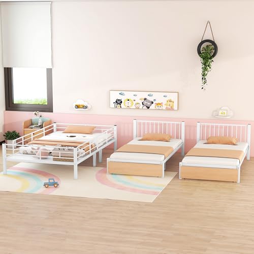 Heavy Duty Triple Bunk Bed for Kids, Twin Over Twin with Guardrails and Ladder, Black K153790