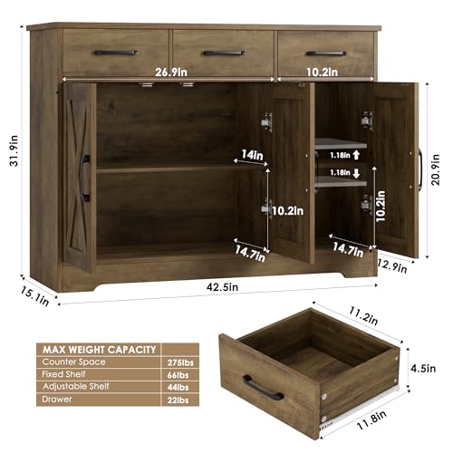 HOSTACK Modern Farmhouse Sideboard Buffet Cabinet with Barn Doors, White U8843