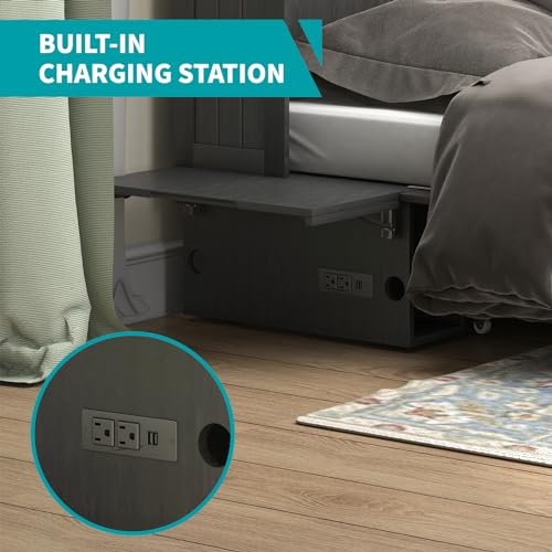 BALUS Queen Murphy Bed Cabinet with USB Charging Station, Cherry Q863