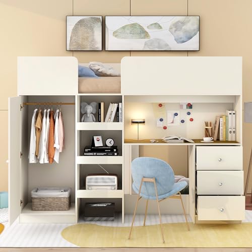Harper & Bright Designs Full Loft Bed with Desk and Storage, Gray K73009