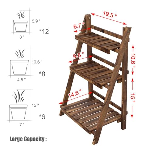 Yaheetech Folding Plant Stand Wooden 3-Tier Flower Pot Shelf Rack T945
