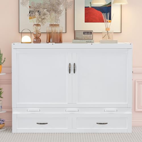 Harper & Bright Designs Queen Murphy Bed Cabinet with USB Charging Station, White D9669