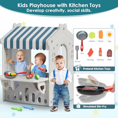 BIERUM Kids Playhouse with Pretend Play Kitchen Toys, Blue W6825