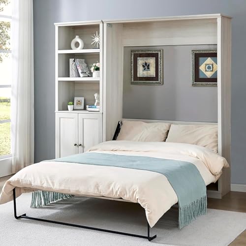 MERITLINE Queen Murphy Bed with Storage Bookcase and Charging Station E996