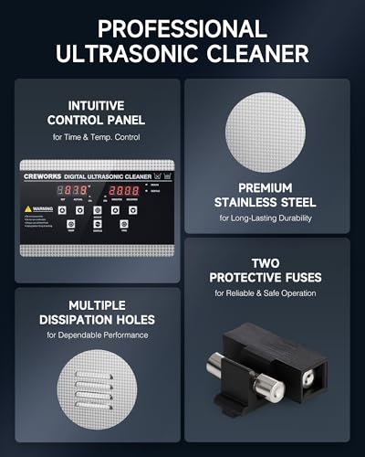 CREWORKS 3L Digital Ultrasonic Cleaner with Degas & Gentle Modes, 120W R572