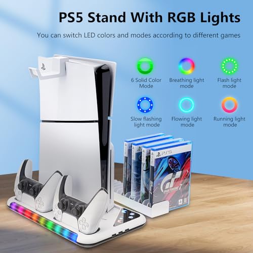 Allnice PS5 Slim Stand with Cooling Fan and Controller Charging Station D88296