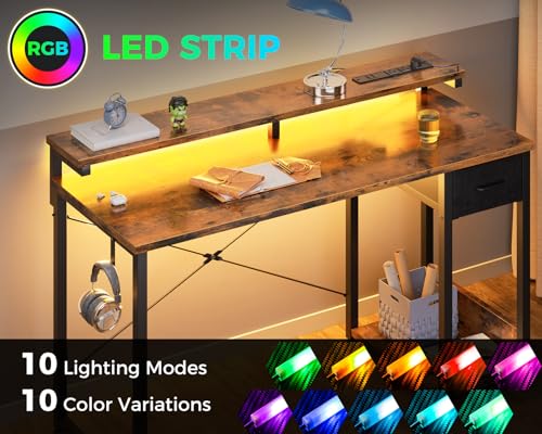 AODK Gaming Desk with LED Lights & Power Outlet, 40 Inch, Black T67329