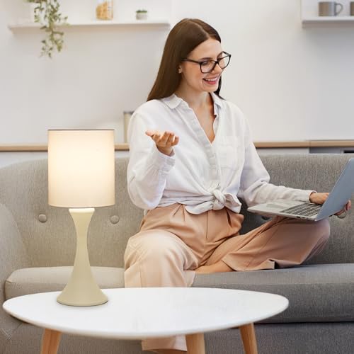 Dimmable Bedside Lamp with Touch Control, Beige Shade, LED Bulb Included S148