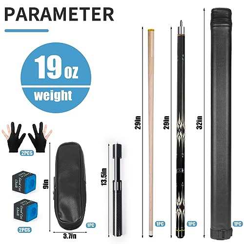 lotmusic Premium Pool Stick with Telescopic Fiber Extension Cue, 58 Inch Set with Case W47144