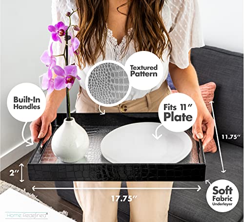 White Marble Faux Leather Decorative Tray with Handles D972626