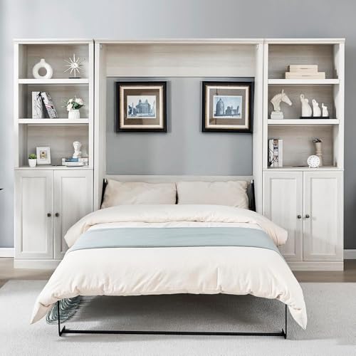 MERITLINE Queen Murphy Bed with Storage Bookcase and Charging Station E996
