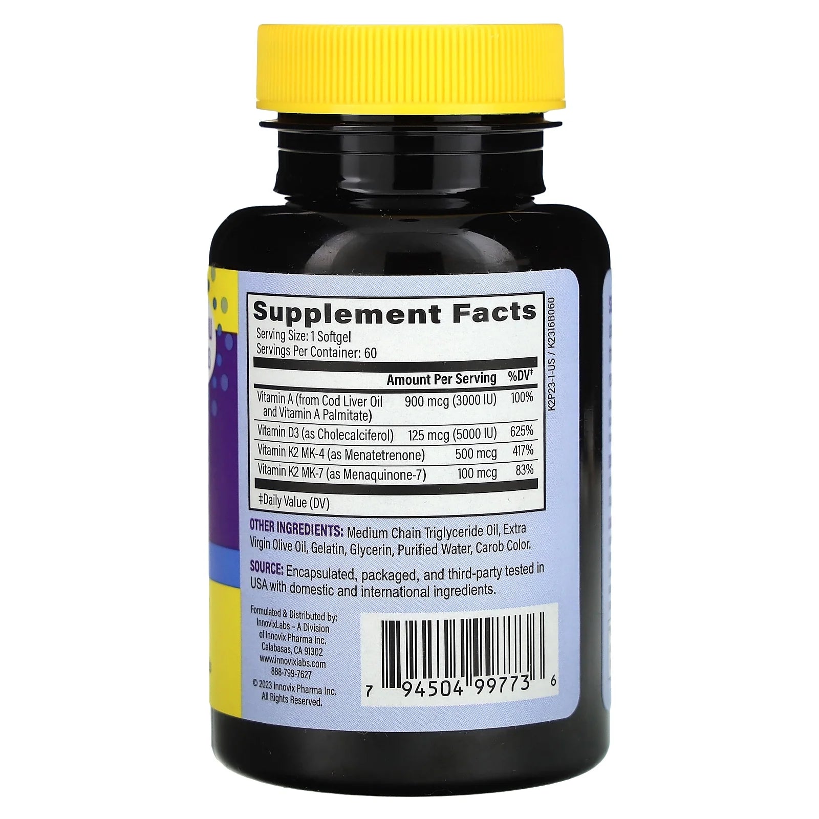 InnovixLabs Vitamin D3 + K2, 60 Softgels B4471