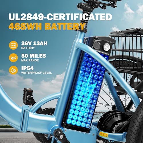 Triker Electric Bike Folding Trike Ebike, 750W Motor, 468Wh Battery, Step-Thru 3 Wheel Tricycle for Adults X7056