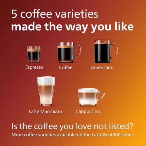 PHILIPS 4400 Series Fully Automatic Espresso Machine with LatteGo, Black Chrome D322