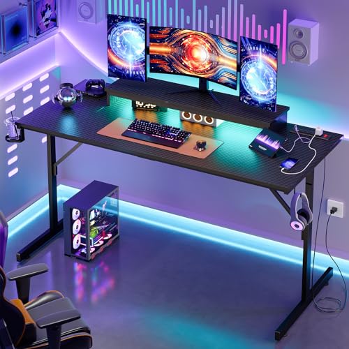 Bestier 52 inch Gaming Desk with Power Outlets and LED Lights F4933
