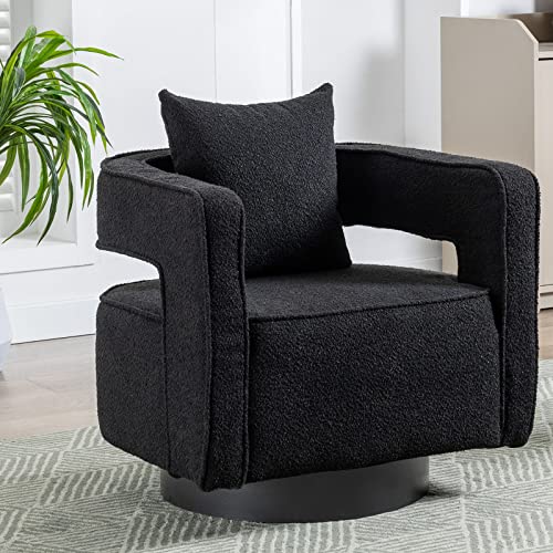 ODUWA Swivel Barrel Accent Chair Set of 2,26" W Modern Round Linen Arm Chair with Weathered Base,Upholstered Comfy 360 Degree Swivel Single Circle Club Chair for Bedroom Living Room Hotel Office