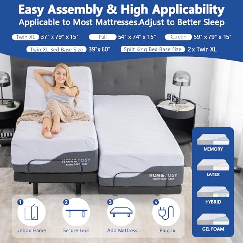 Split King Adjustable Bed Frame with Gel Memory Foam Mattress, Wireless Remote F95930
