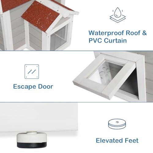 Outdoor Cat House Weatherproof Winter Enclosure for Feral Cats W562161
