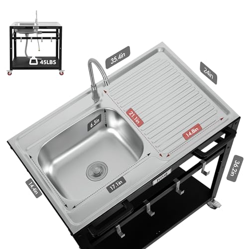Outdoor Grill Cart with 304 Stainless Steel Sink and Wheels Q934005