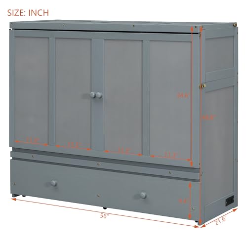 Queen Size Murphy Bed with Drawers and Charging Station, Espresso O1227