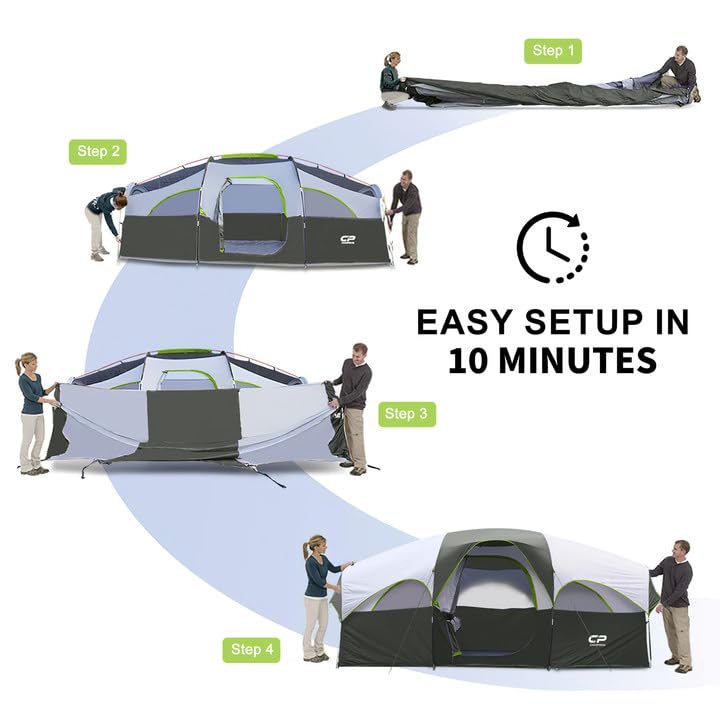 CAMPROS CP Tent 8 Person Weather Resistant Family Camping Tent with Carry Bag Z5924