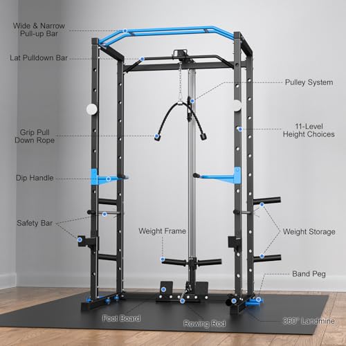 MERACH Power Cage Squat Rack with Cable Crossover for Home Gym F778