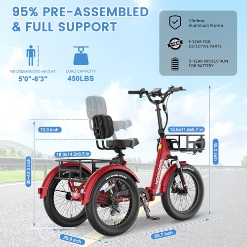 MOONCOOL Electric Trike for Adults, 20" Folding 3-Wheel Ebike, 500W Motor, Removable Battery W50658