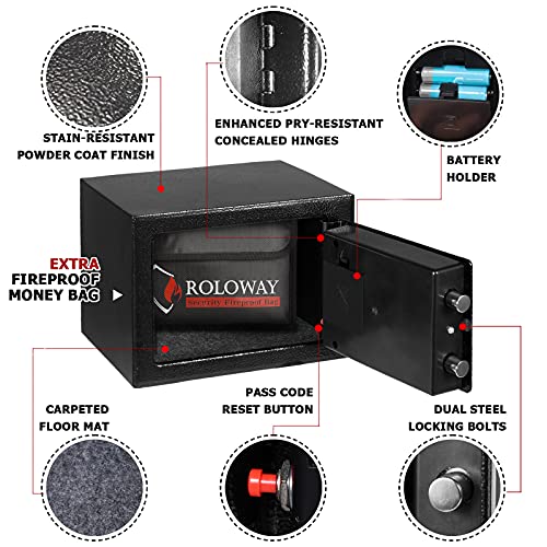 ROLOWAY Steel Safe Box 2.2 Cubic Feet with Key Digital Keypad Lock Black D838