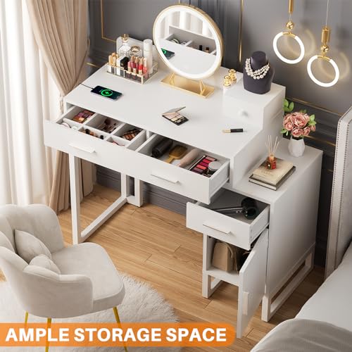 Black Vanity Desk with 4 Drawers and Charging Station O896