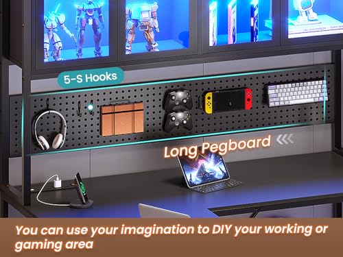 SEDETA L Shaped Gaming Desk with Drawers, LED Lights, and Power Outlet O3738