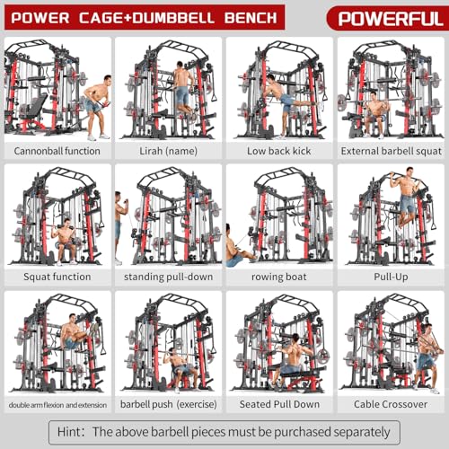 Power Cage Smith Machine Power Rack with Cable Crossover for Home Gym X175525