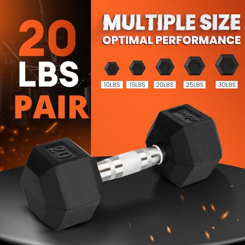 Yes4All Chrome Rubber Grip Hex Dumbbells Pair 10-30 LBS N436