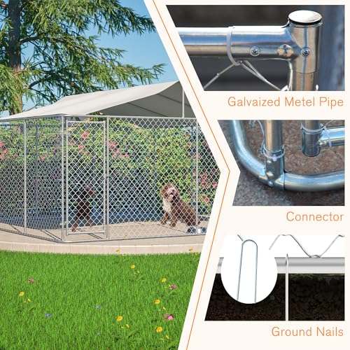 Large Outdoor Dog Kennel Heavy Duty Galvanized Steel with Waterproof Cover V616855