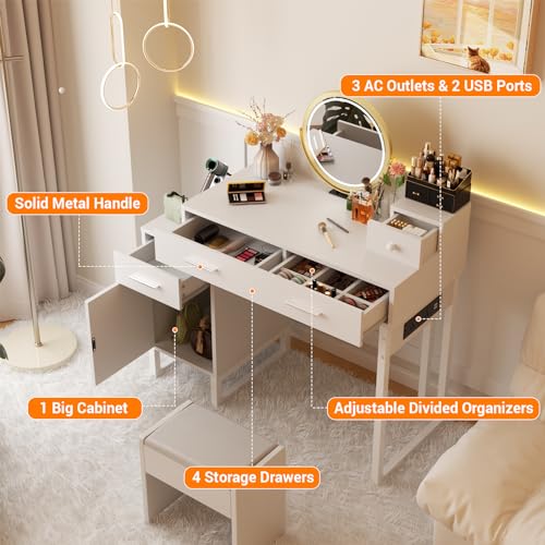 Black Vanity Desk with 4 Drawers and Charging Station O896