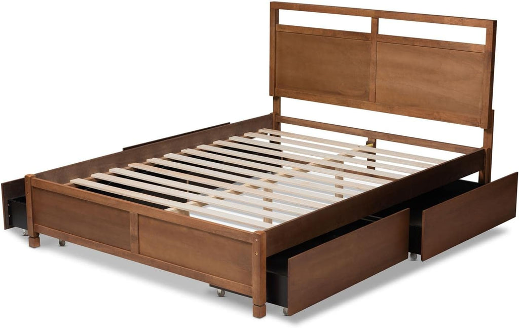 Baxton Studio Saffron Walnut Brown Wood Full Size 4-Drawer Platform Bed B6592