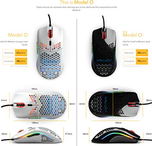 Glorious Model D Wired Gaming Mouse - 68g Honeycomb RGB Ergonomic, Matte White M160012