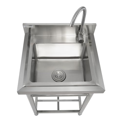 VEVOR Stainless Steel Utility Sink with Workbench Faucet and Legs, 39.4 x 19.1 x 37.4 in L559