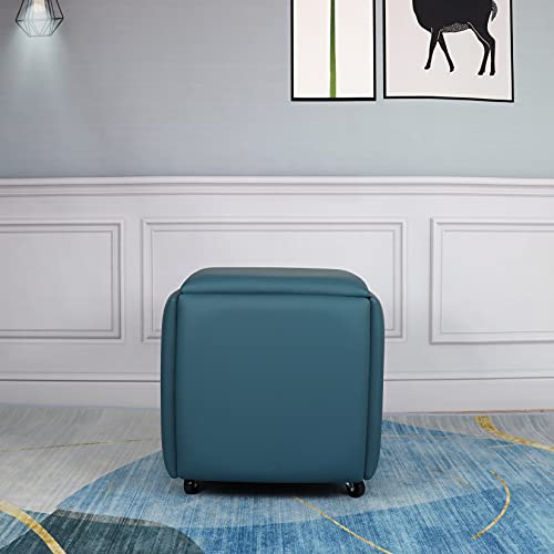 Nesting Ottoman Cube Chair with Wheels, Stackable Leather Foot Stool V48796