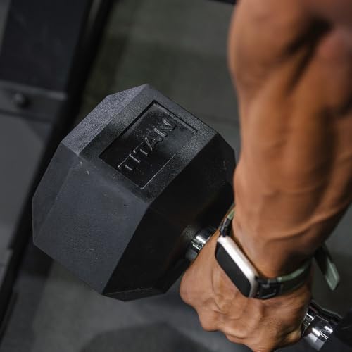 Titan Fitness 55-100 LB Pair Rubber Coated Hex Dumbbell B478