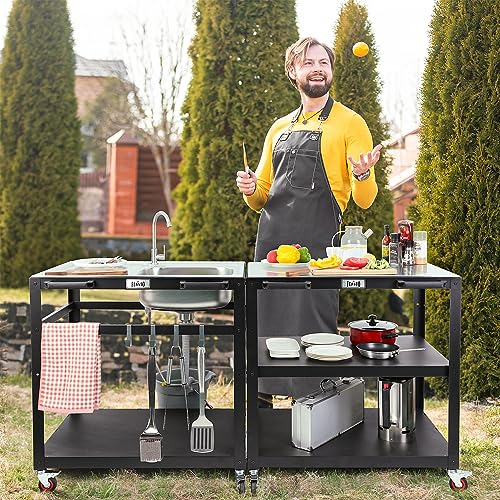 Outdoor Grill Cart with 304 Stainless Steel Sink and Wheels Q934005