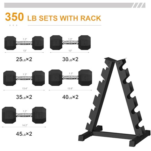 Rubber Coated Hex Dumbbell Weight Set with Rack for Home Gym T691259