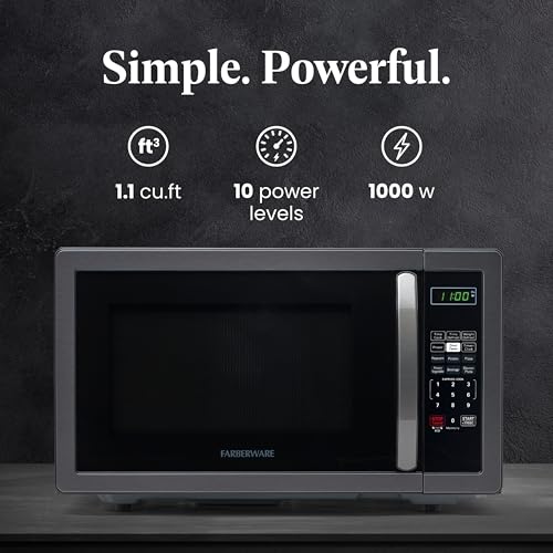 Farberware Countertop Microwave 1000W 1.1 cu ft Black Stainless Steel P5805