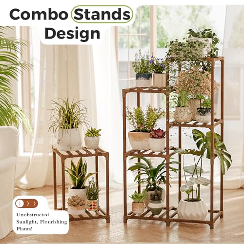 Bamworld Plant Stand Indoor Outdoor Wood Plant Rack 3 Tier Ladder D51744