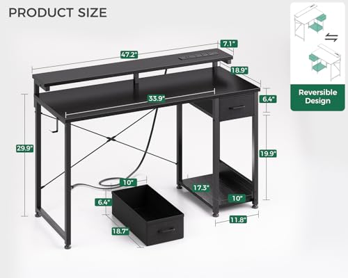 AODK Gaming Desk with LED Lights & Power Outlet, 40 Inch, Black T67329