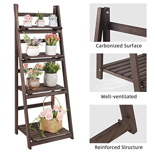 unho 4 Tier Plant Stand Tall Ladder Shelf Wooden Display Rack Q41622