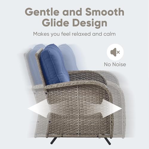 Outdoor Wicker Swivel Rocker Chairs Set of 2 with Rattan Side Table, Brown/Blue B592