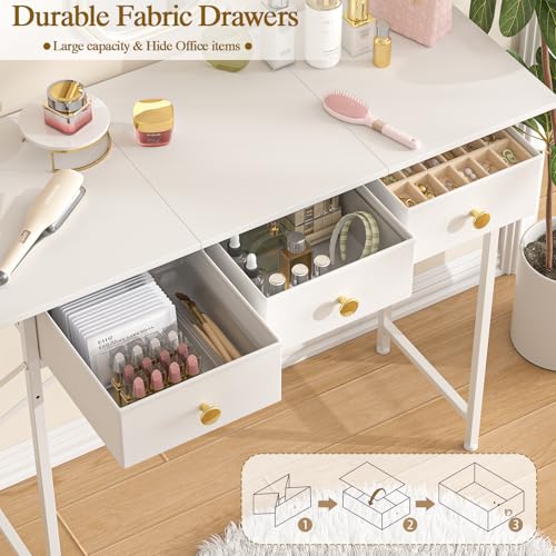 White Vanity Desk with Drawers for Kids Bedroom, 31.5 Inch J2831