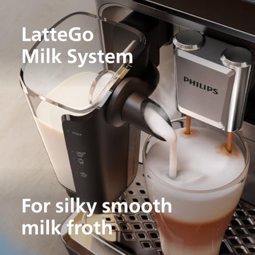 PHILIPS 4400 Series Fully Automatic Espresso Machine with LatteGo, Black Chrome D322