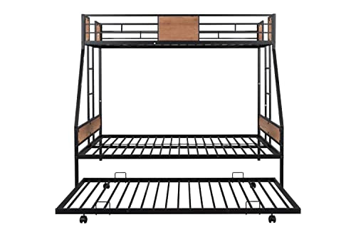 Twin Over Full Metal Bunk Bed with Trundle, Black I57696