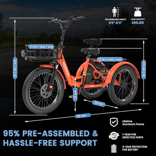 MOONCOOL Electric Tricycle for Adults, 500W 48V Folding 3-Wheel Bike with Basket O9027
